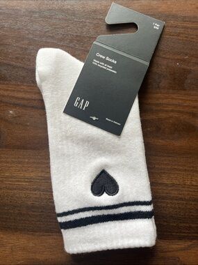 GAP White Crew Socks with Black Heart and Stripes